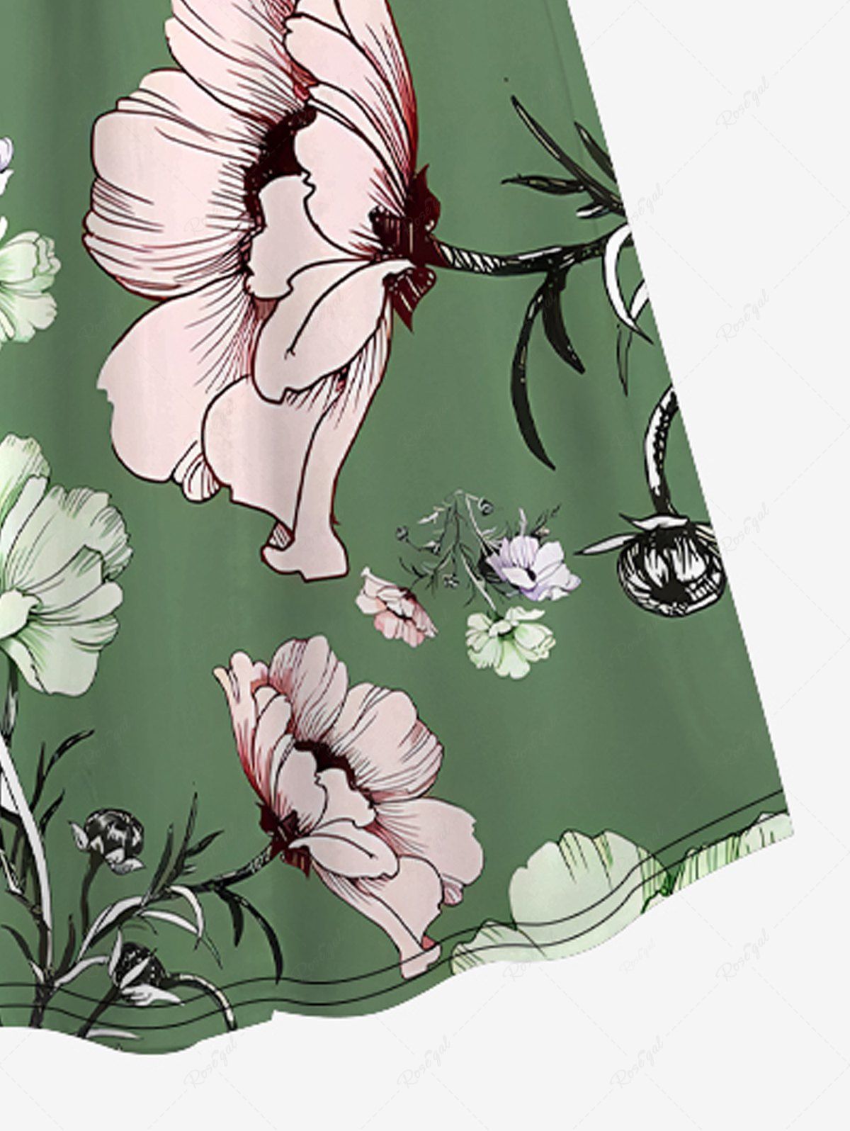 Plus Size Flower Branch Print Hawaii Surplice A Line Cami Dress