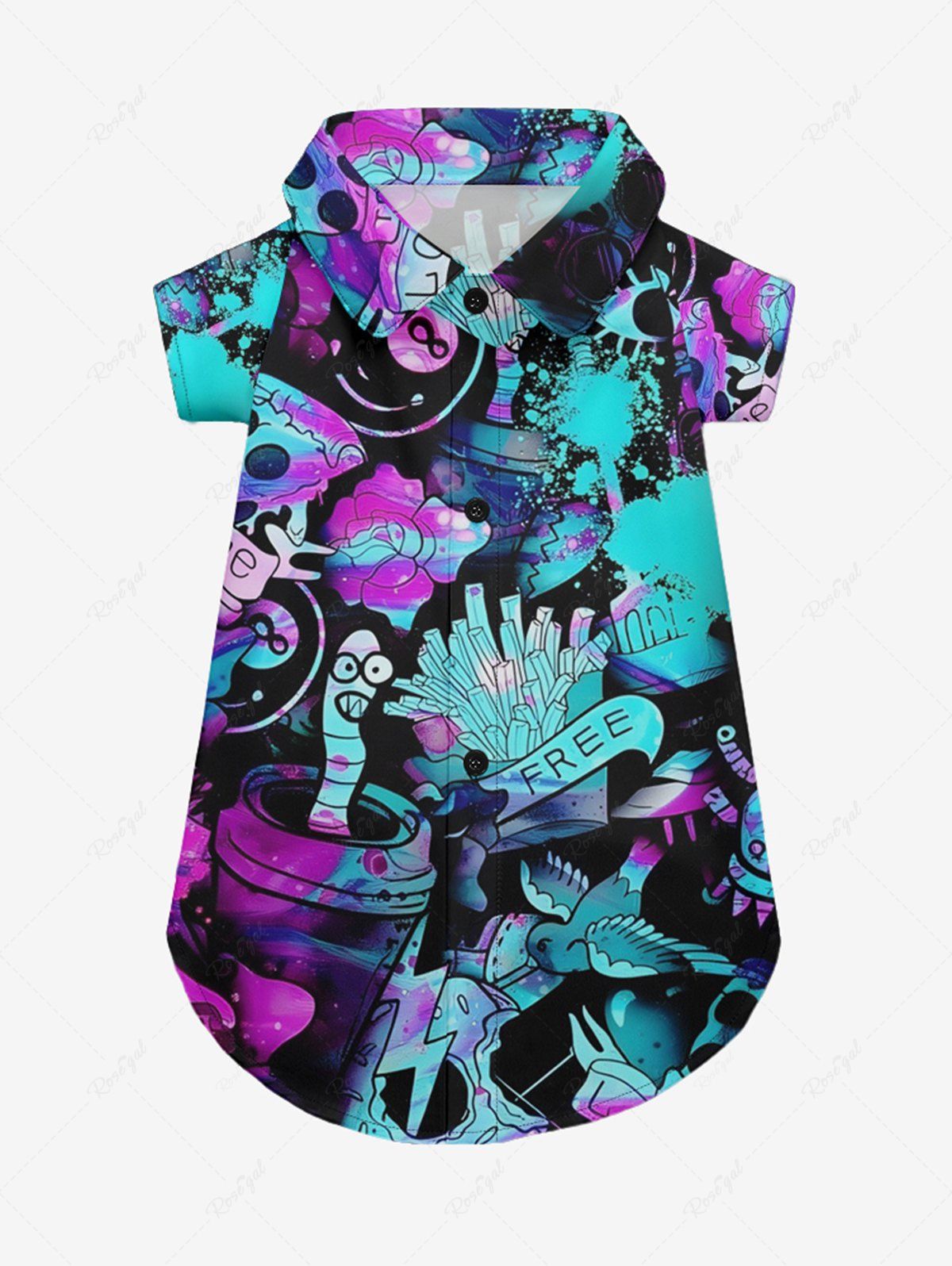 Skull Bird Graffiti Printed Shirt Dress Dog And Owner Matching Outfits