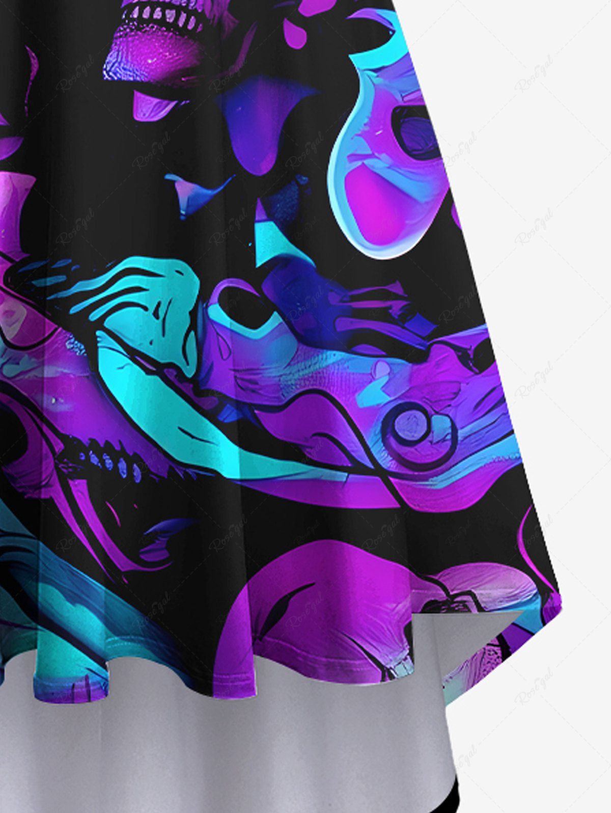 Plus Size Skull Bird Graffiti Print High Low Asymmetric Cami Dress