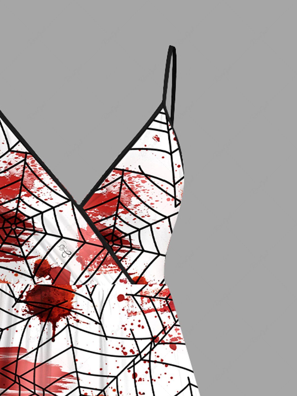 Plus Size Halloween Spider Web Paint Splatter Blood Print Surplice Cami Dress