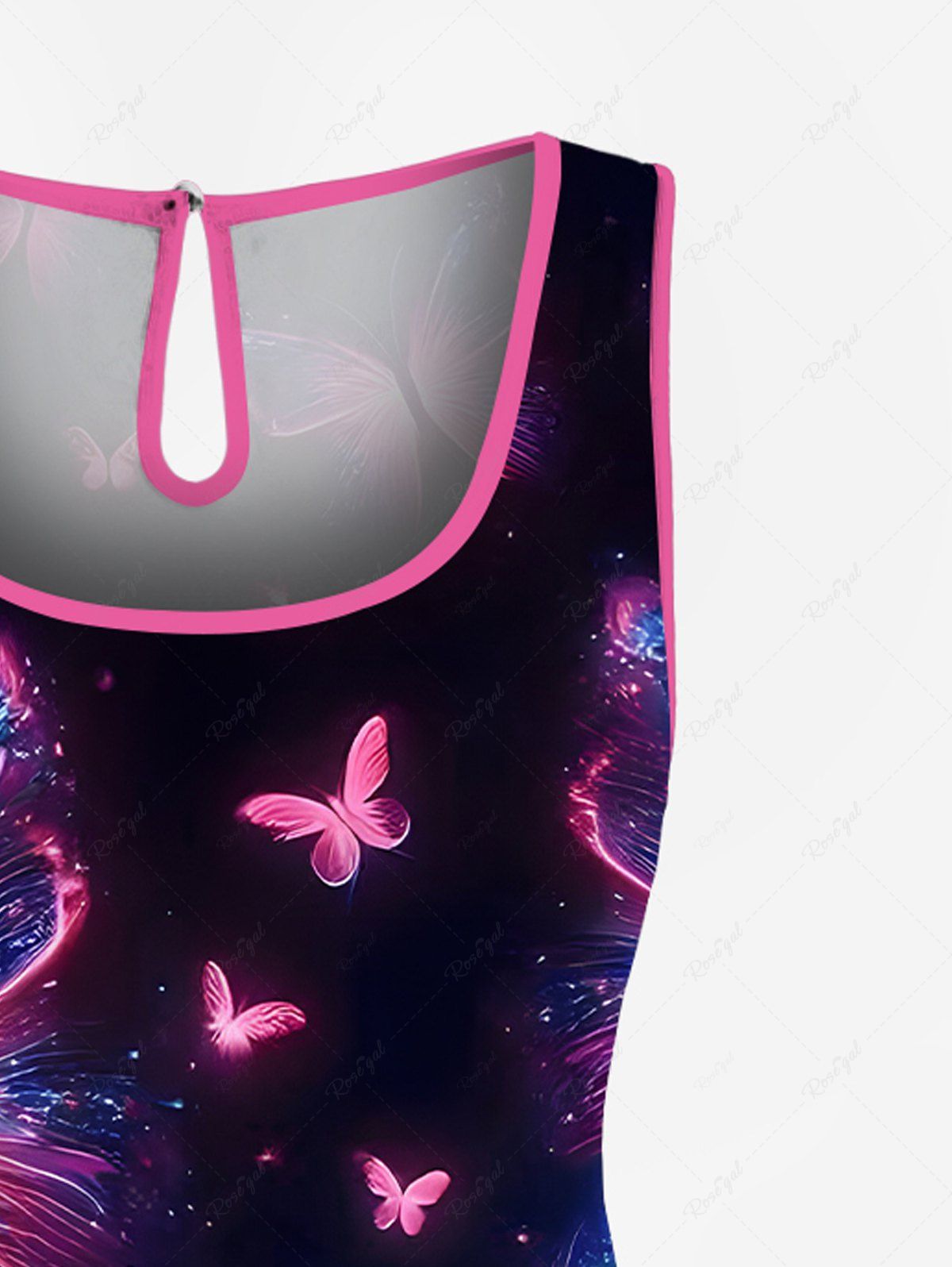 Plus Size Glitter Butterfly Galaxy Print Drawstring Pocket Romper