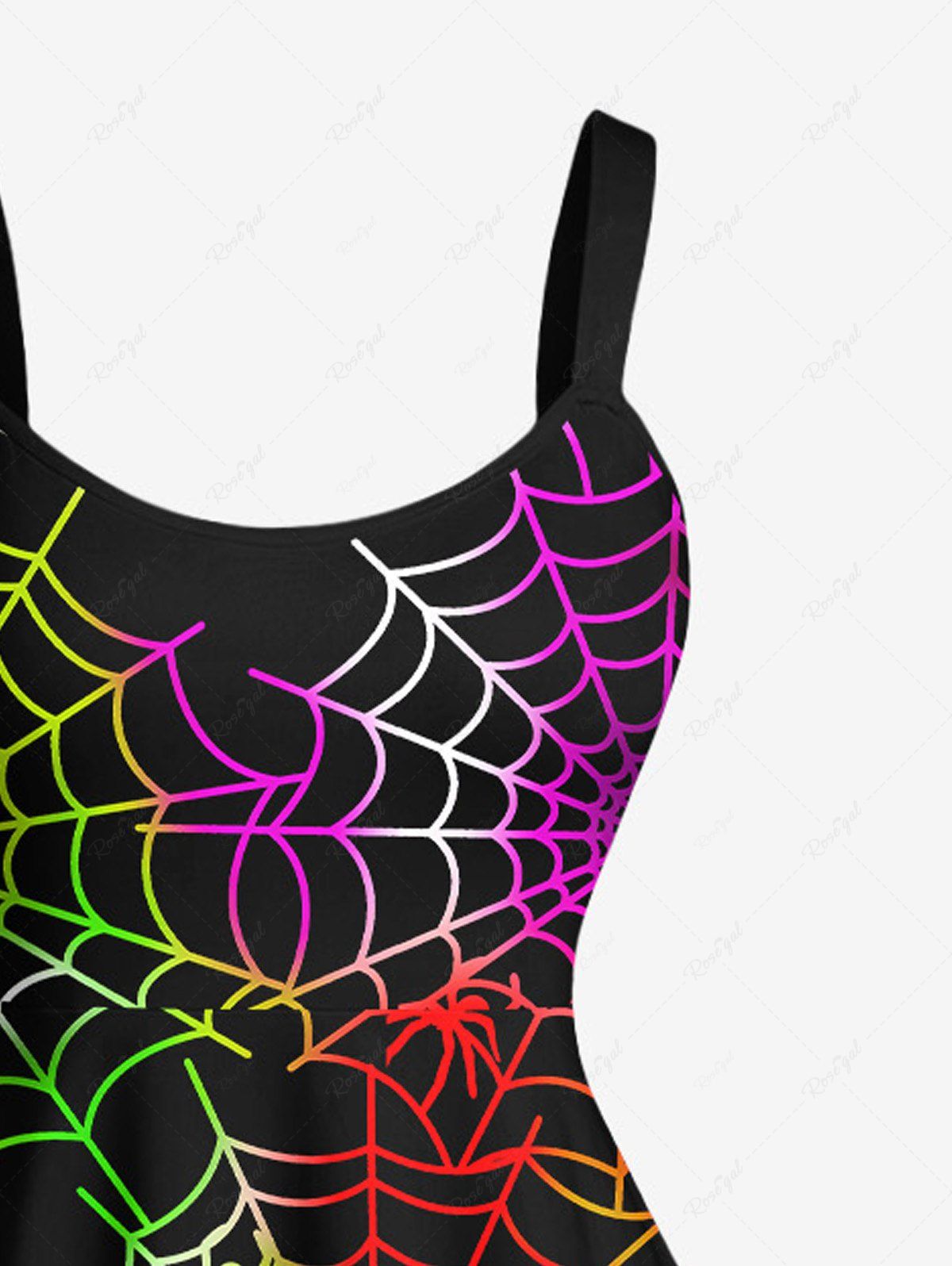 Plus Size Halloween Colorful Spider Web Print Tank Dress