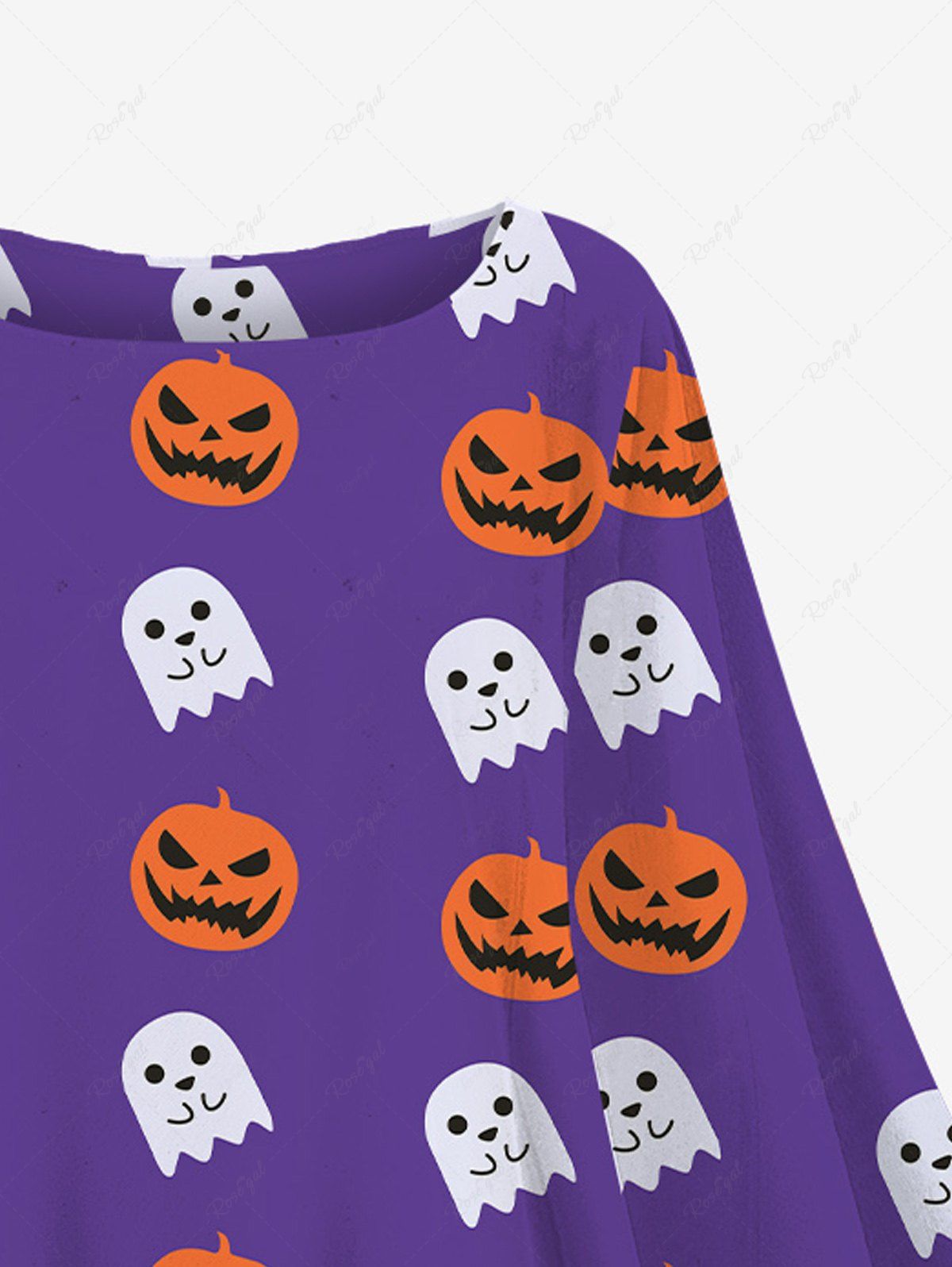 Plus Size Halloween Pumpkin Ghost Print Asymmetric Pullover Cape Cloak