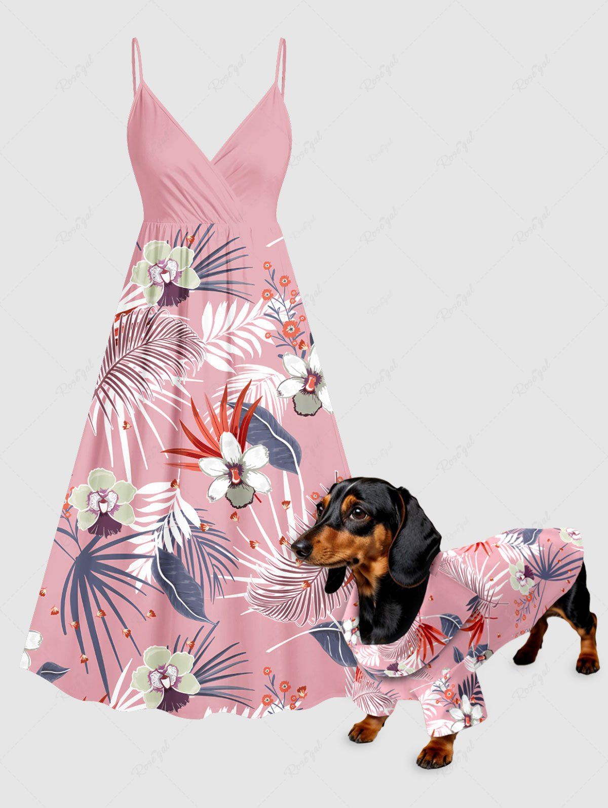 Tropical Leaf Hibiscus Flower Printed Hawaii Shirt Dress Dog And Owner Matching Outfits