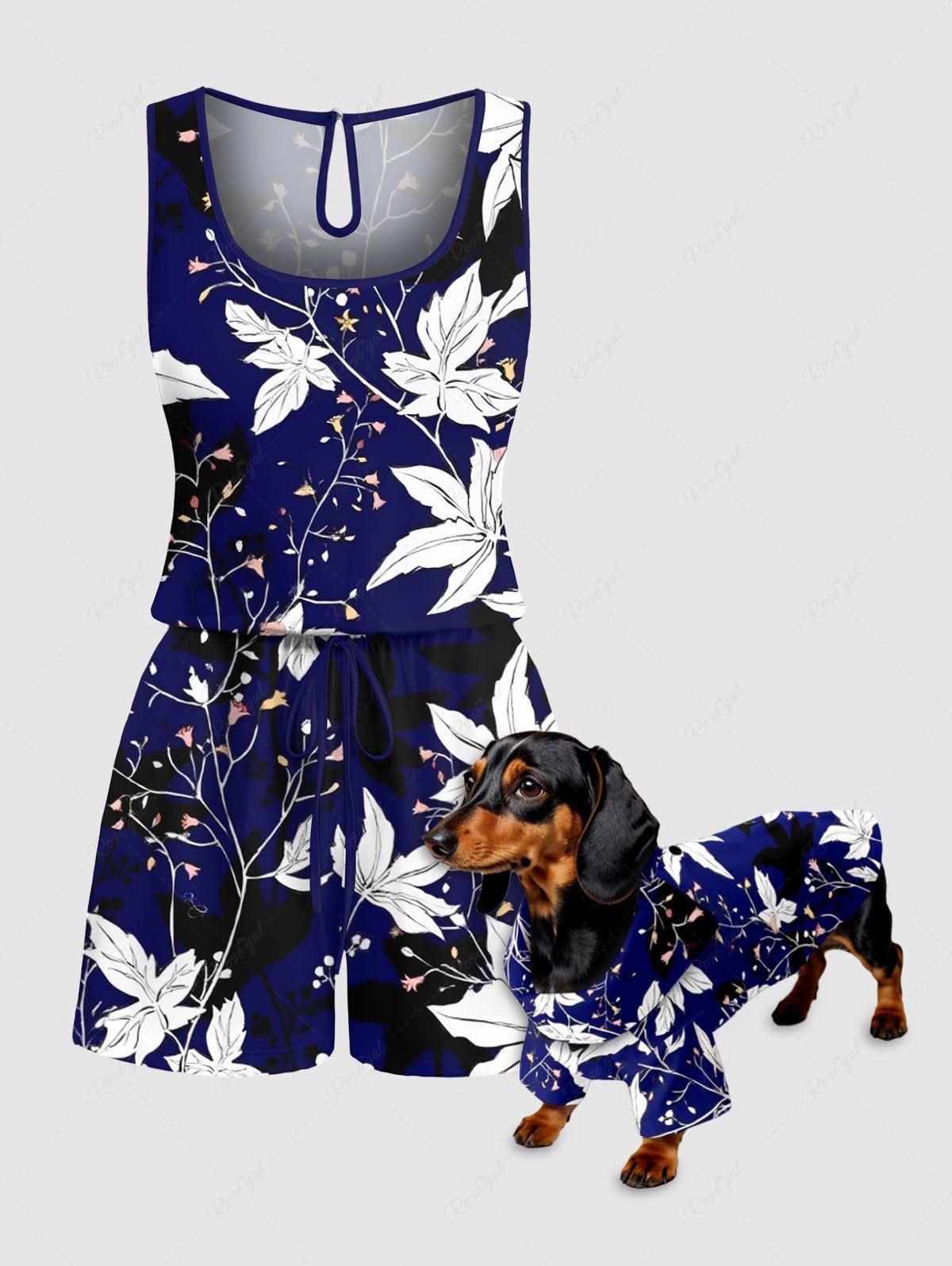 Leaf Branch Printed Shirt Romper Dog And Owner Matching Outfits