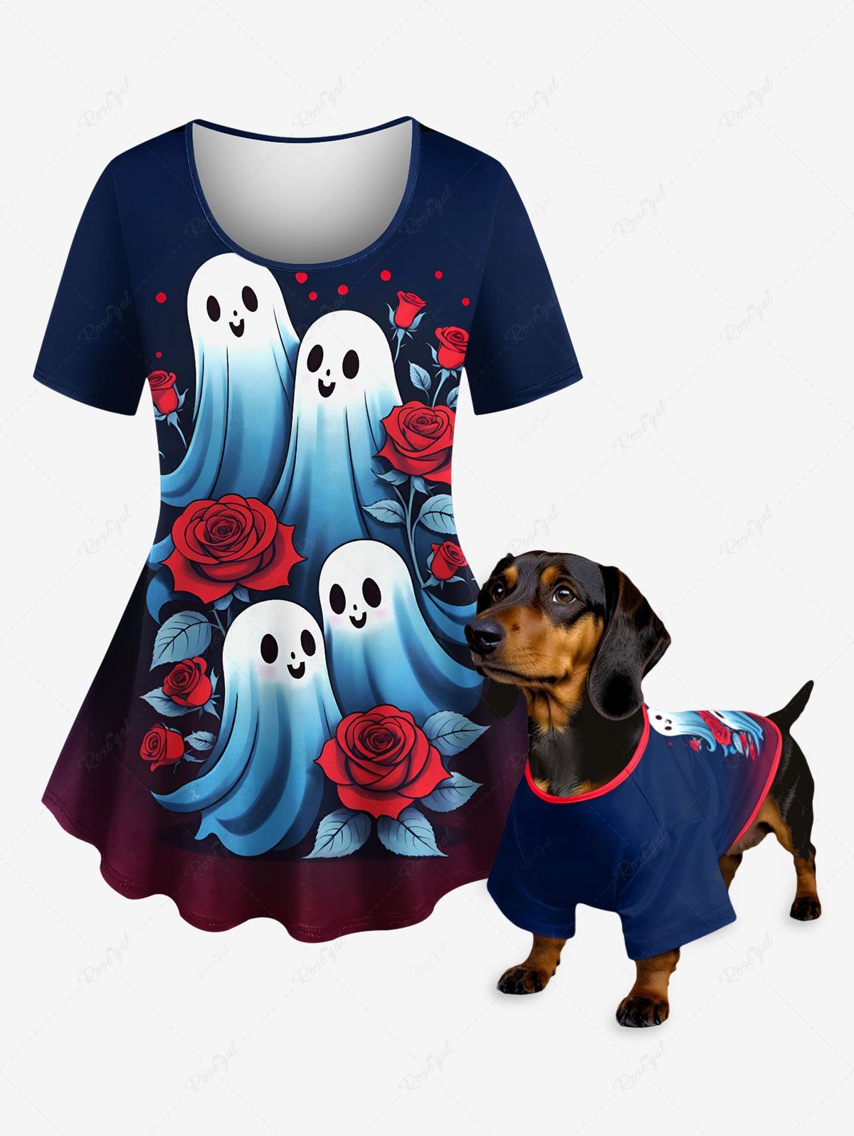 Ghost Rose Flower Printed Halloween T-shirt Dog And Owner Matching Outfits