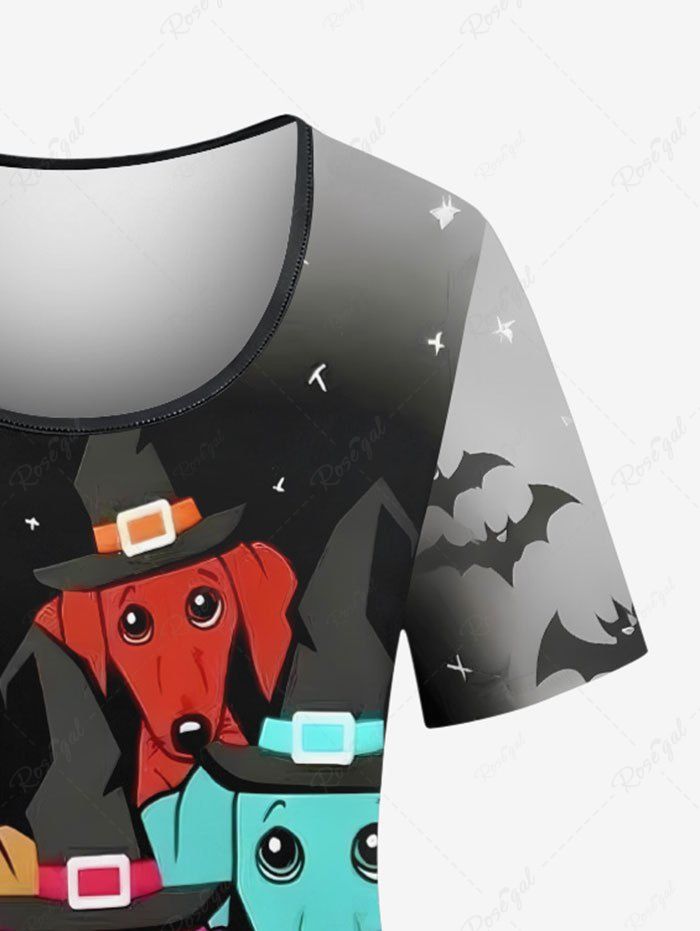 Plus Size Pumpkin Dog Bat Ombre Galaxy Print Halloween Women T-shirt