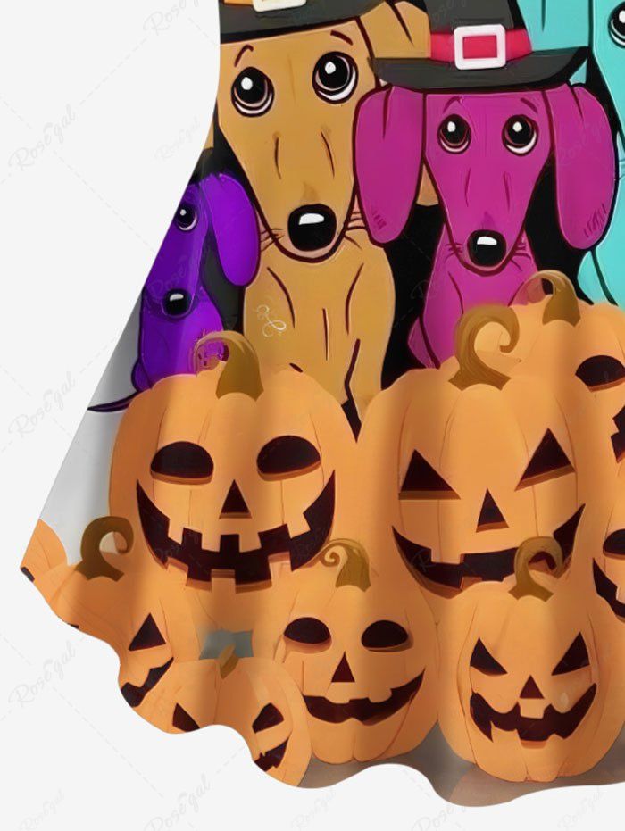 Plus Size Pumpkin Dog Bat Ombre Galaxy Print Halloween Women T-shirt