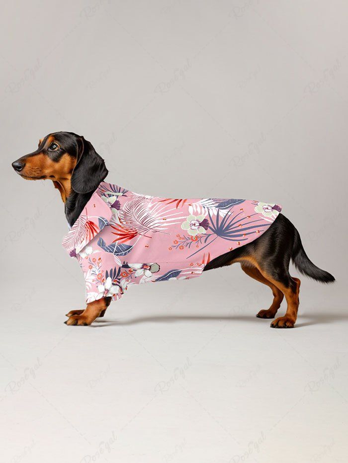 Tropical Leaf Hibiscus Flower Printed Hawaii Shirt Dress Dog And Owner Matching Outfits