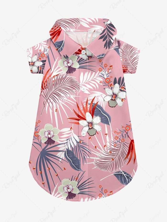 Tropical Leaf Hibiscus Flower Printed Hawaii Shirt Dress Dog And Owner Matching Outfits