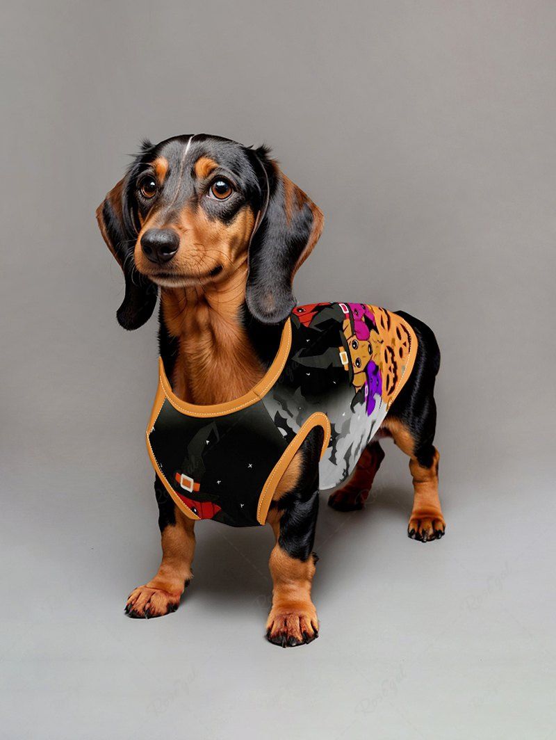 Pumpkin Puppy Bat Ombre Galaxy Printed Halloween Tank Top T-shirt Dog And Owner Matching Outfits
