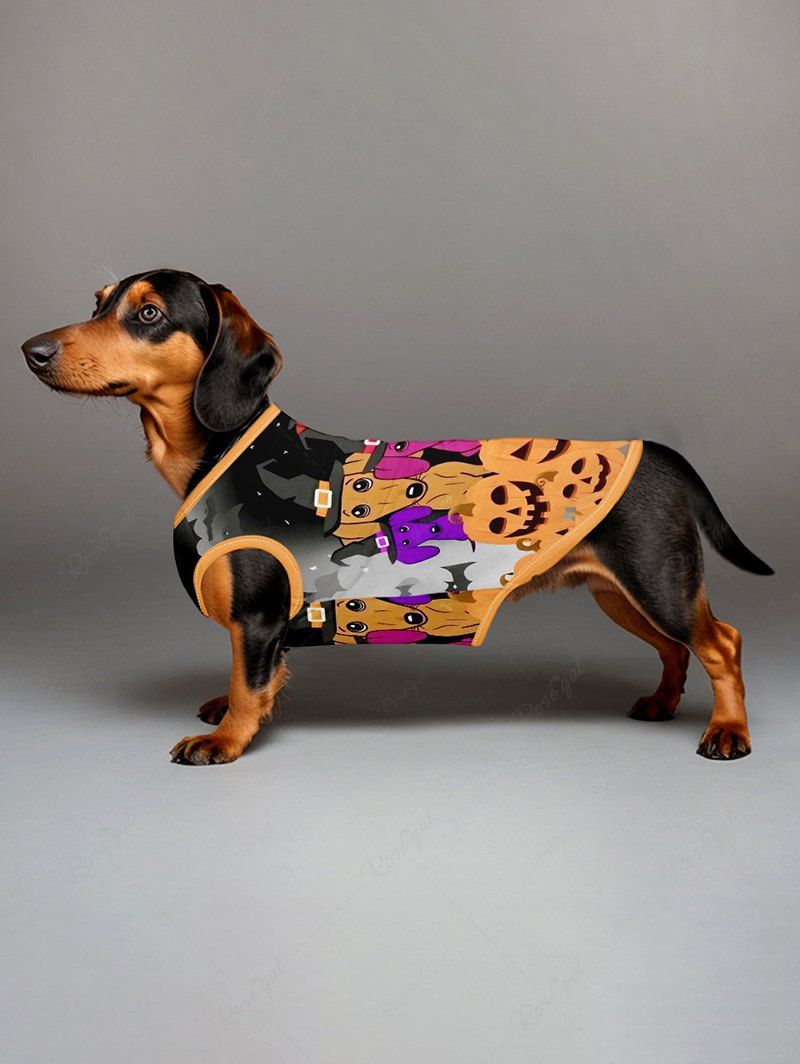 Pumpkin Puppy Bat Ombre Galaxy Printed Halloween Tank Top T-shirt Dog And Owner Matching Outfits