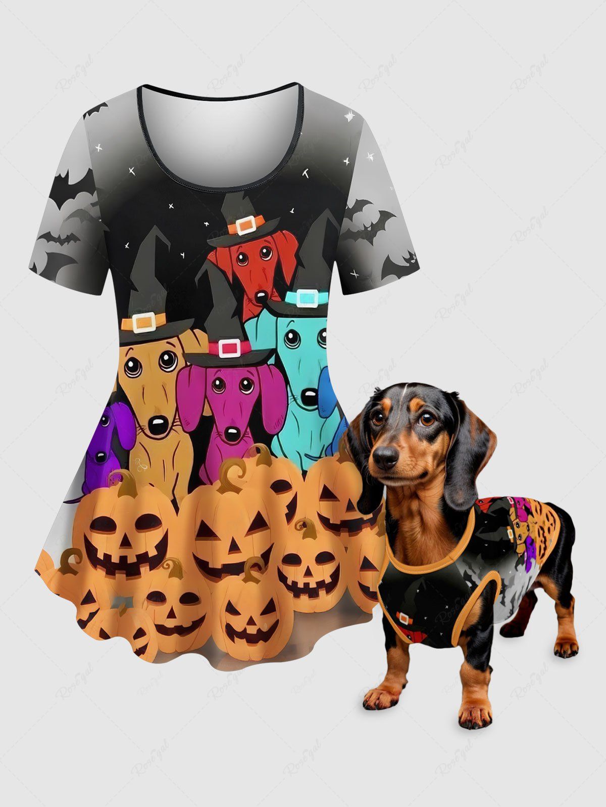 Pumpkin Puppy Bat Ombre Galaxy Printed Halloween Tank Top T-shirt Dog And Owner Matching Outfits