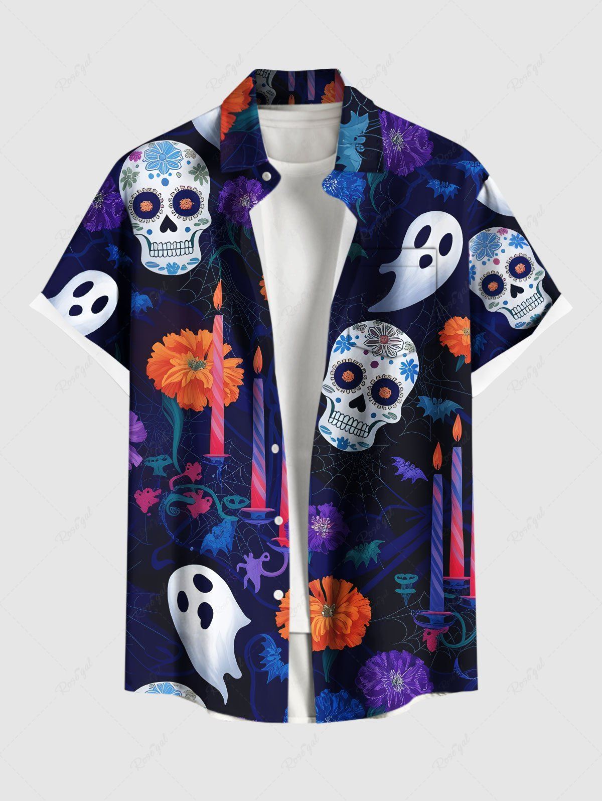 Skull Flower Ghost Candle Printed Halloween Shirt Dog And Owner Matching Outfits