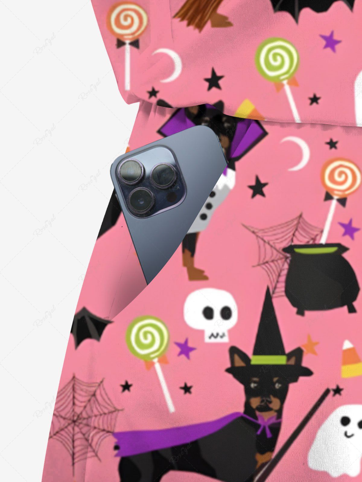 Plus Size Dog Bat Pumpkin Ghost Spider Web Print Halloween Drawstring Pocket Romper