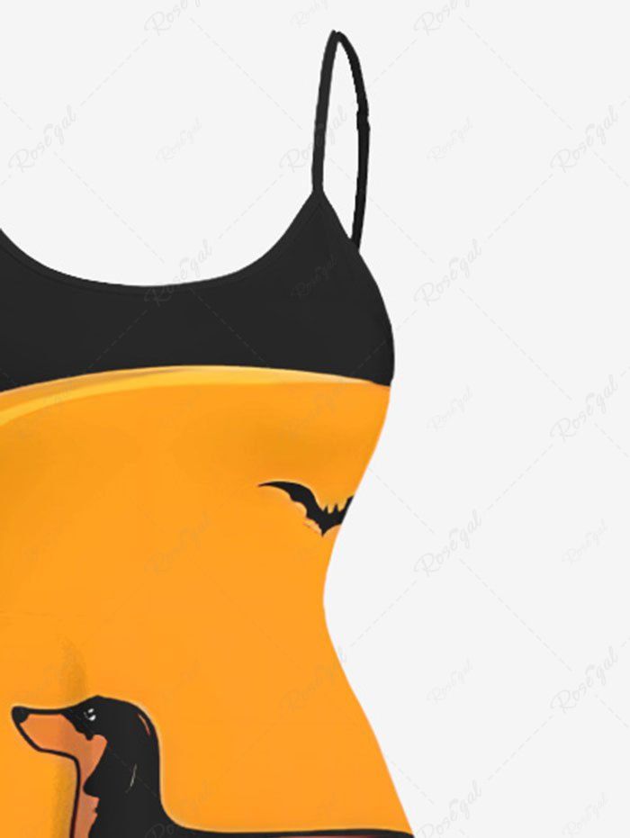 Plus Size Dog Spiral Tree Spider Print Halloween High Low Asymmetric Cami Dress