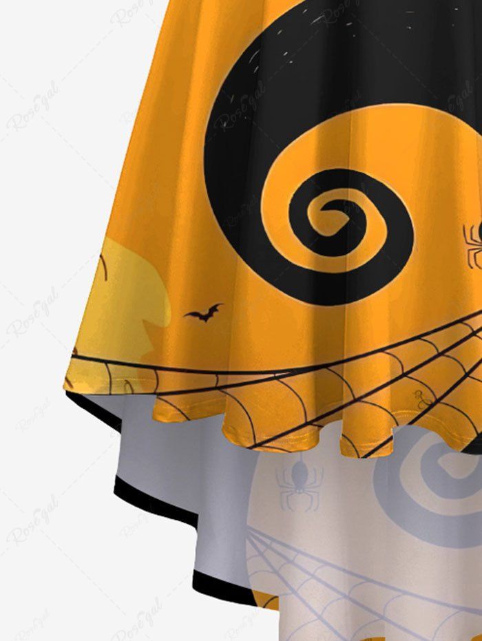 Plus Size Dog Spiral Tree Spider Print Halloween High Low Asymmetric Cami Dress