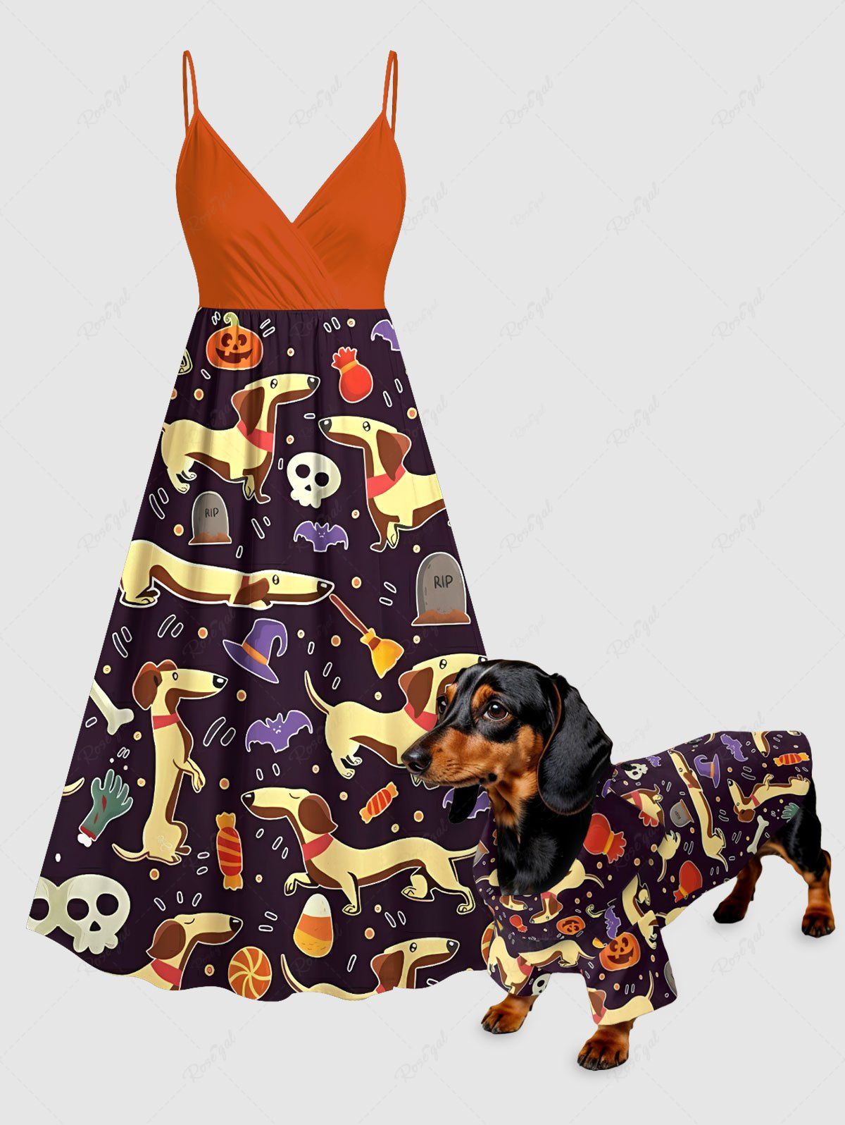 Puppy Skull Pumpkin Bat Candy Printed Halloween Shirt Dress Dog And Owner Matching Outfits