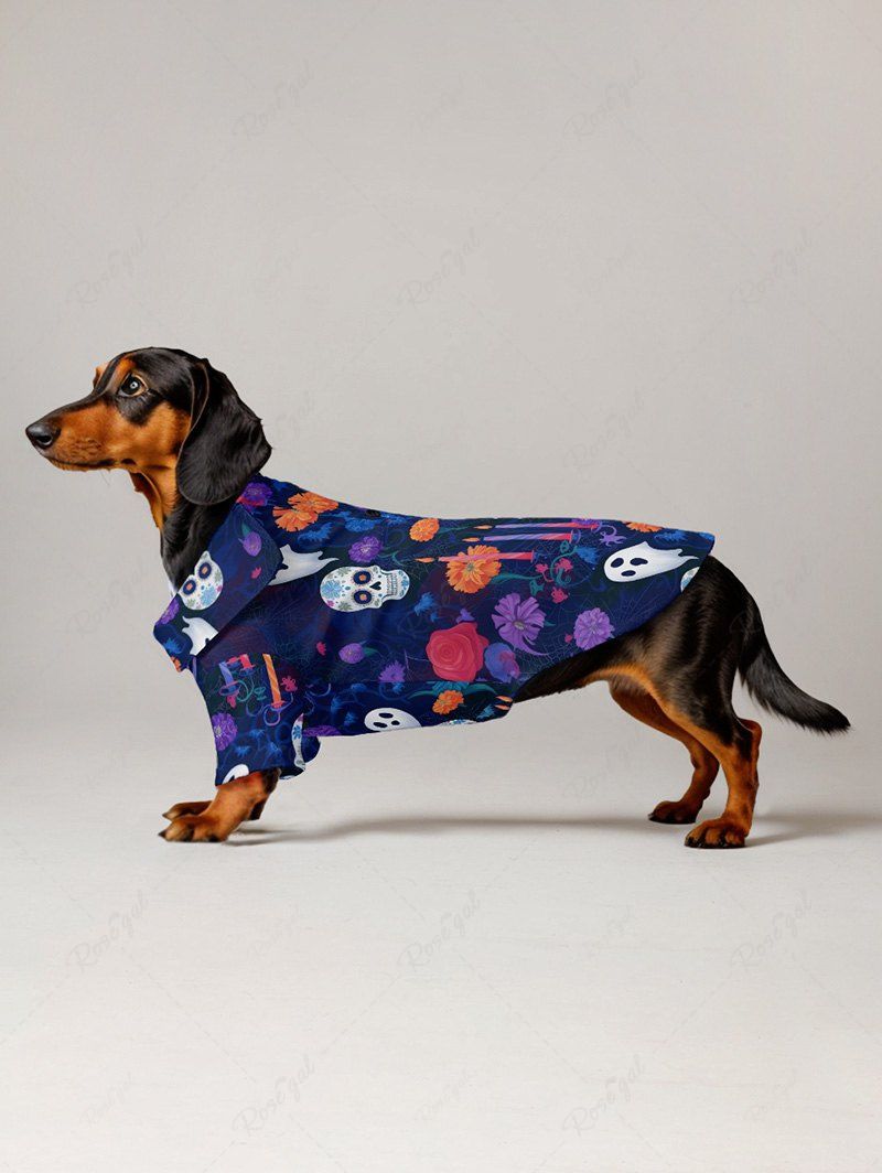 Skull Flower Ghost Candle Printed Halloween Shirt Dog And Owner Matching Outfits