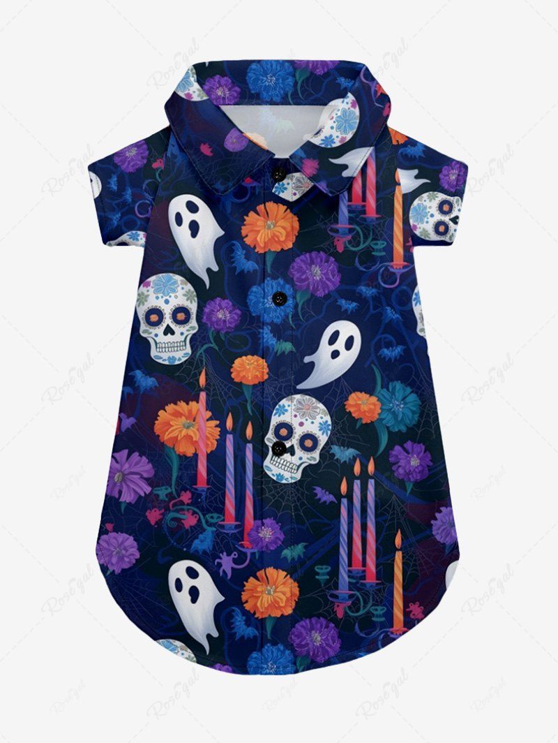 Skull Flower Ghost Candle Printed Halloween Shirt Dog And Owner Matching Outfits