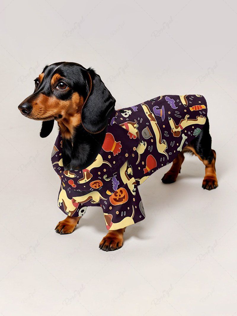 Puppy Skull Pumpkin Bat Candy Printed Halloween Shirt Dress Dog And Owner Matching Outfits