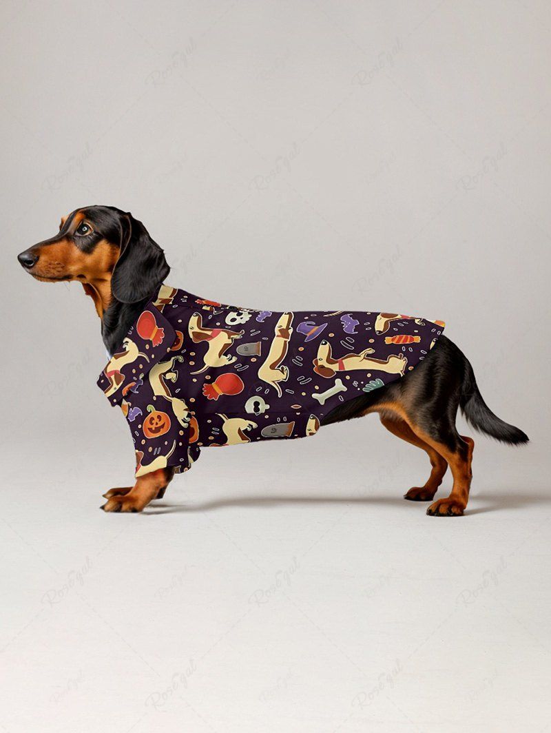 Puppy Skull Pumpkin Bat Candy Printed Halloween Shirt Dress Dog And Owner Matching Outfits
