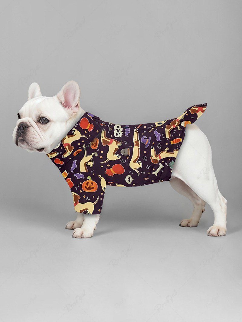 Puppy Skull Pumpkin Bat Candy Printed Halloween Shirt Dress Dog And Owner Matching Outfits