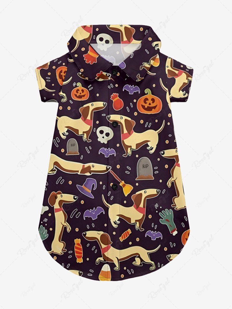 Puppy Skull Pumpkin Bat Candy Printed Halloween Shirt Dress Dog And Owner Matching Outfits