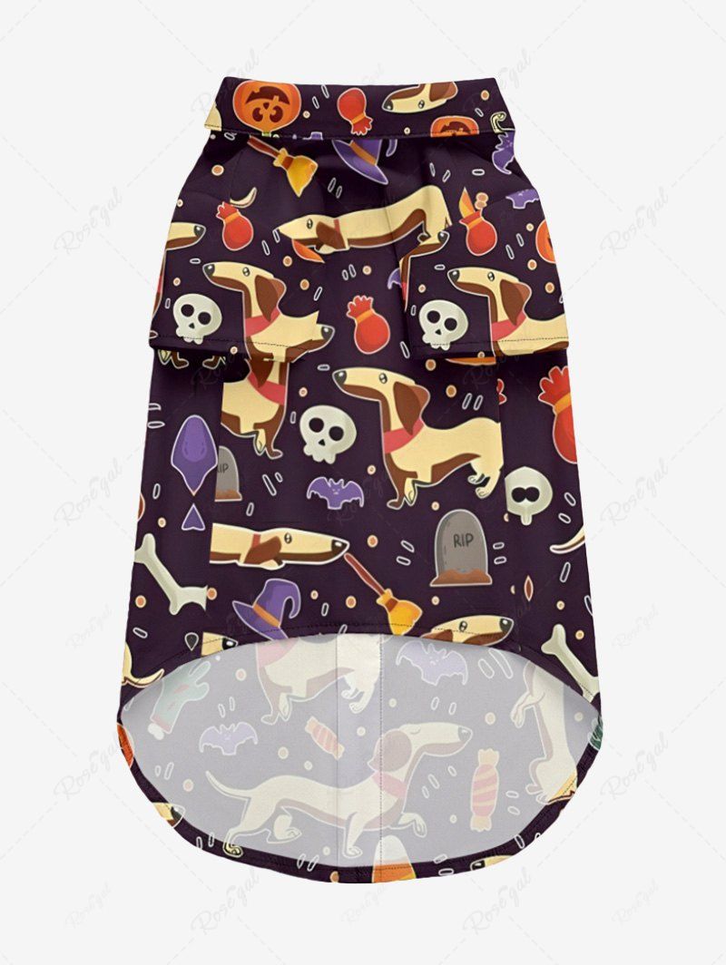 Puppy Skull Pumpkin Bat Candy Printed Halloween Shirt Dress Dog And Owner Matching Outfits