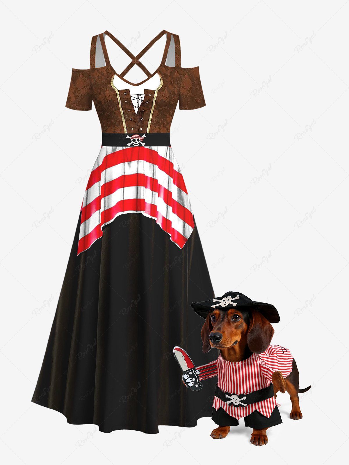 Halloween Costume Pirate Style Maxi Dress Dog and Owner Matching Outfits