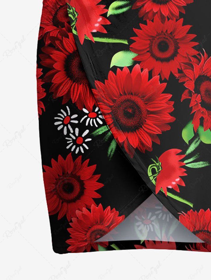 Plus Size Daisy Flower Print Hawaii Convertible Beach Cover Up