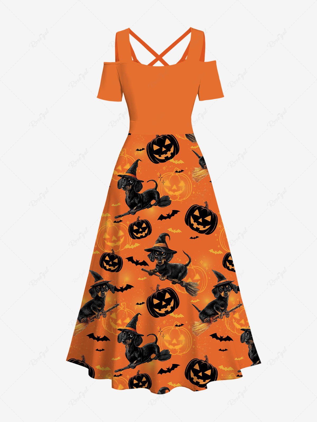 Halloween Pumpkin Dog Bat Print Shirt and Dress Dog and Owner Matching Outfits