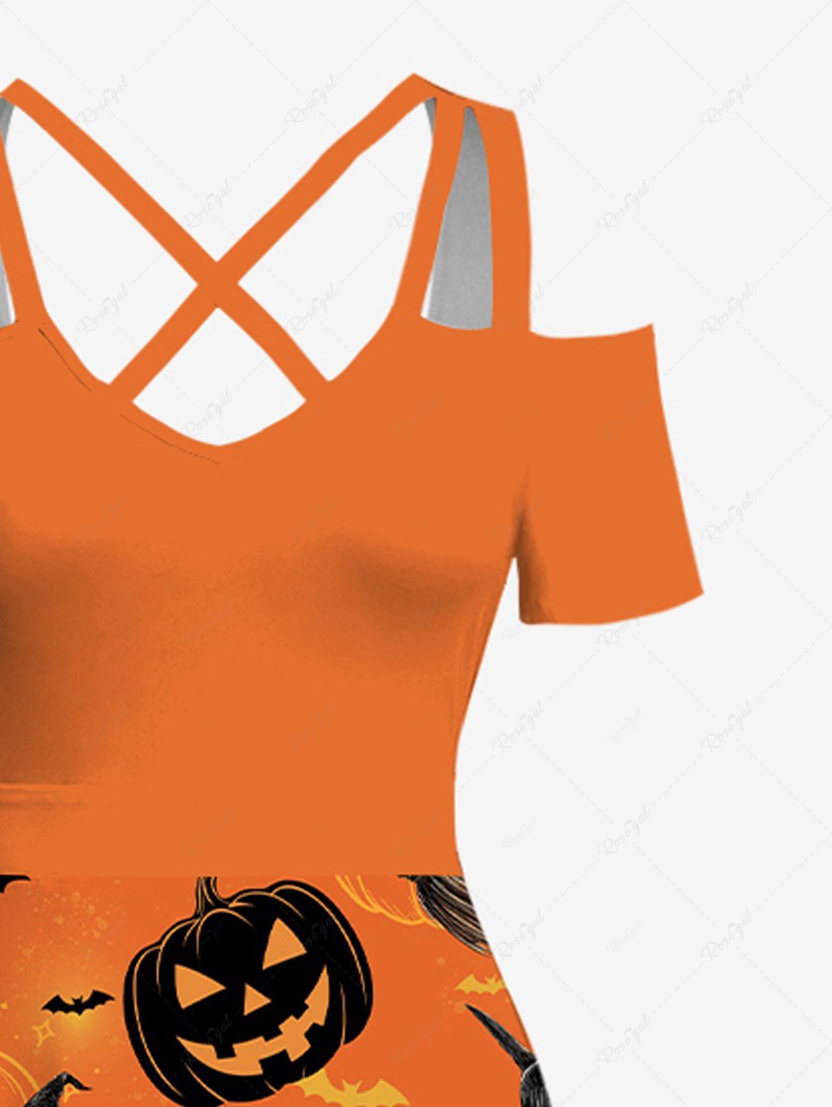 Plus Size Halloween Pumpkin Dog Bat Print Cold Shoulder Crisscross Maxi Dress