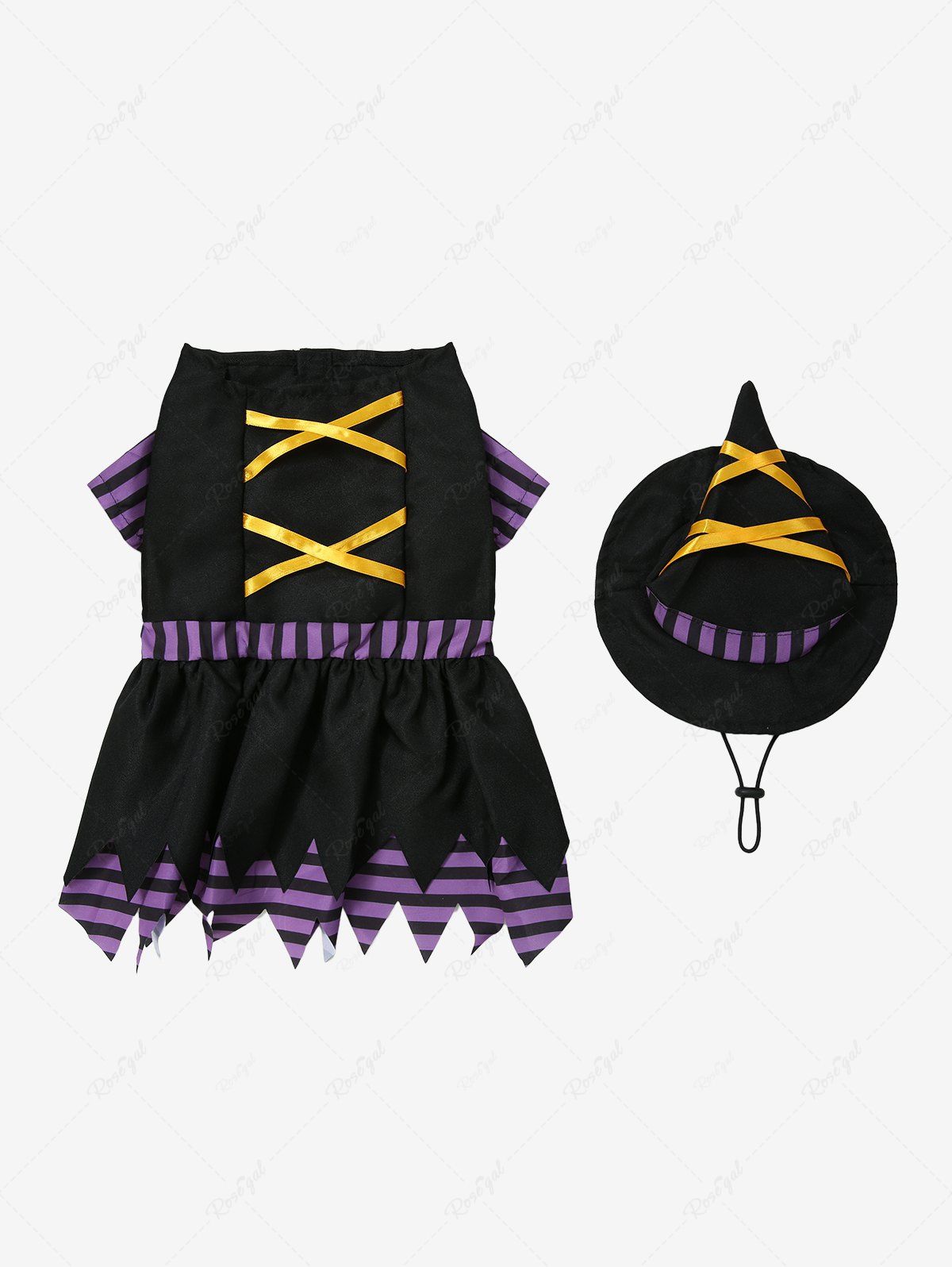 Pet's Halloween Witch Costume Dress and Hat Set