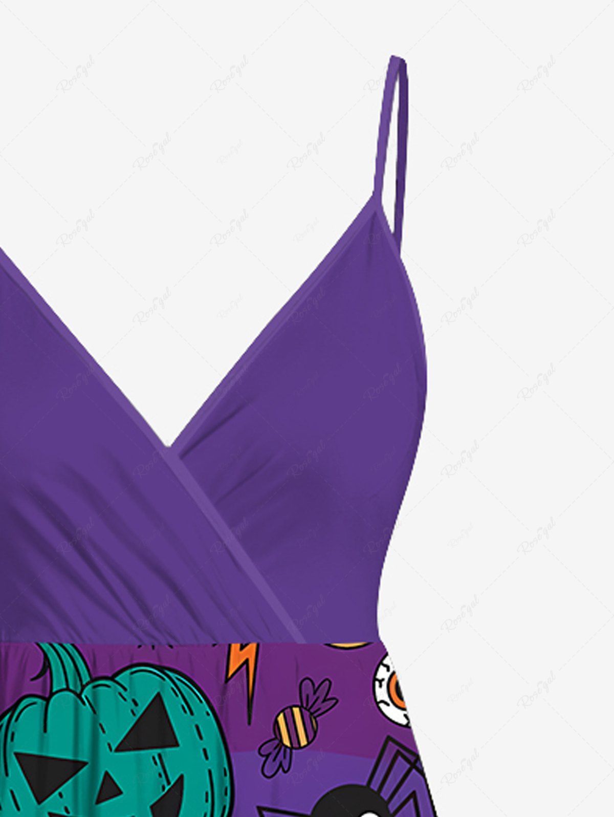 Plus Size Halloween Skulls Pumpkin Spider Bat Ghost Print Surplice Cami Dress