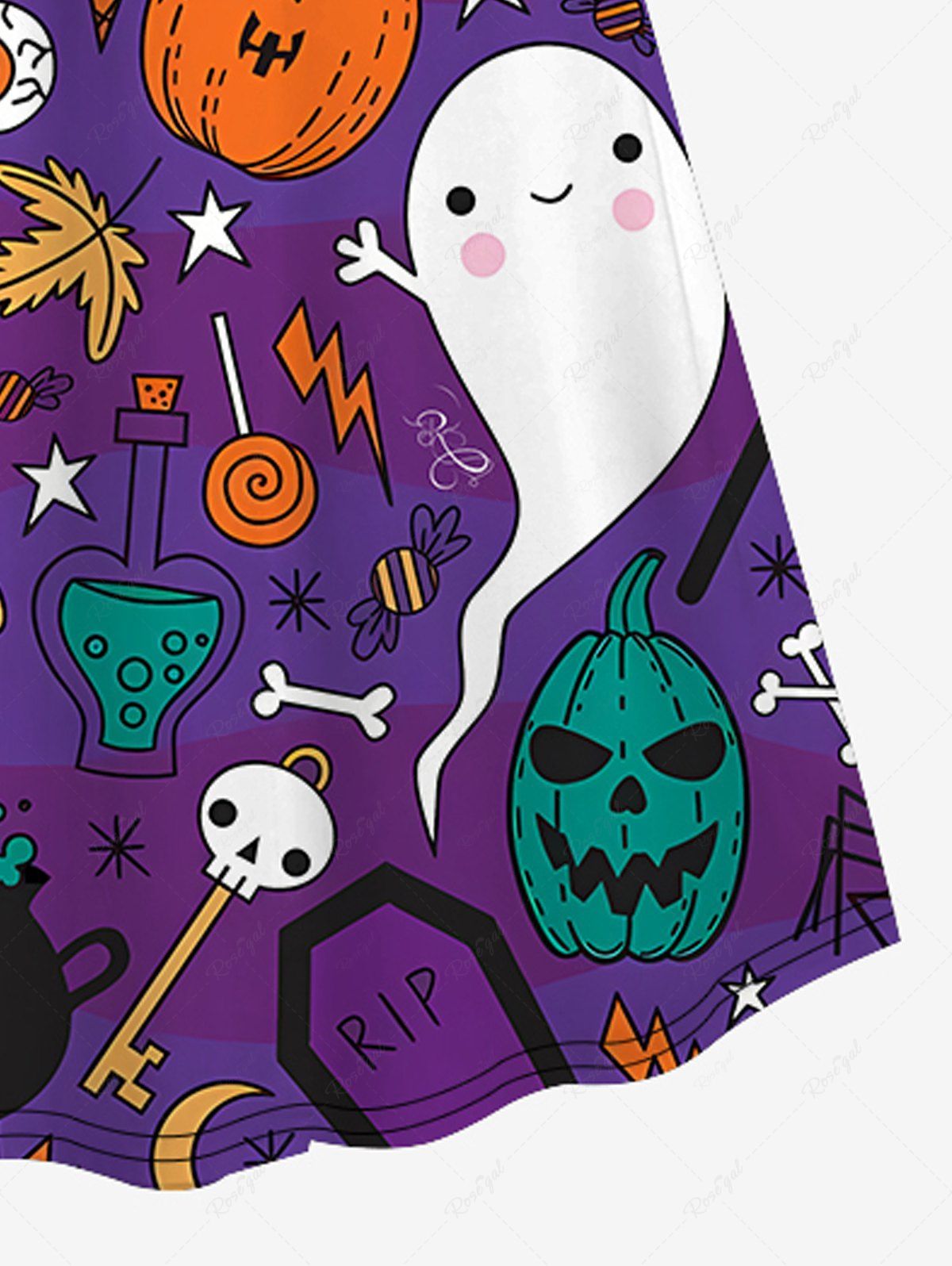 Plus Size Halloween Skulls Pumpkin Spider Bat Ghost Print Surplice Cami Dress