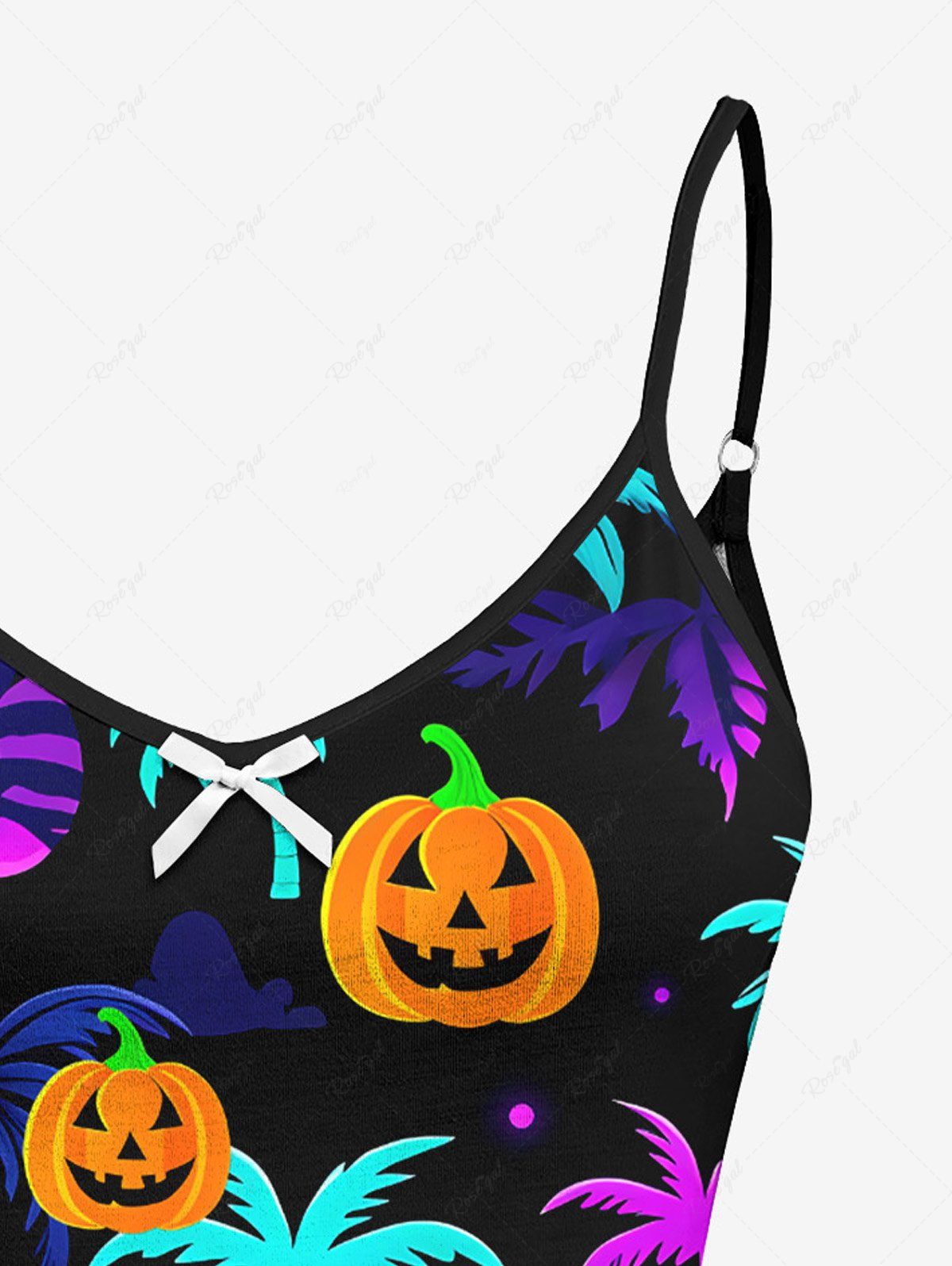 Halloween Pumpkin Topical Leaf Print Cami Top And Boyshorts Pajama Set