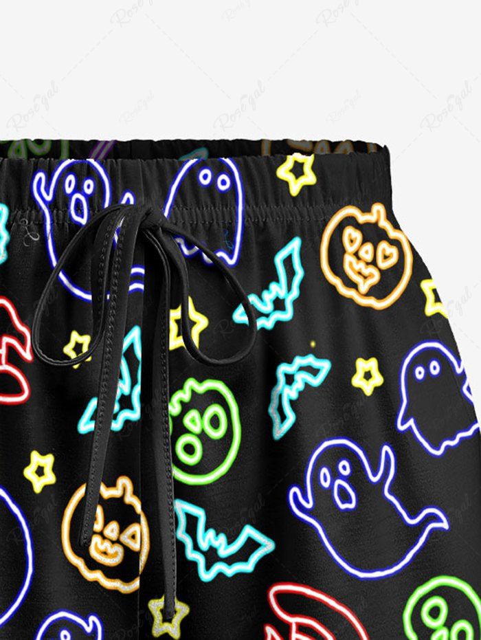 Glitter Ghost Bat Pumpkin Star Print Halloween Bowknot Cami Top and Drawstring Shorts Pajama Set