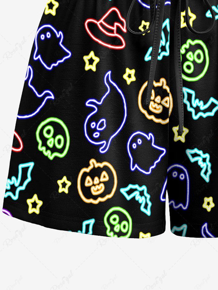 Glitter Ghost Bat Pumpkin Star Print Halloween Bowknot Cami Top and Drawstring Shorts Pajama Set