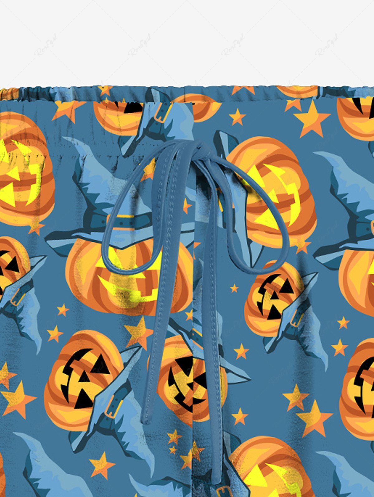 Halloween Pumpkin Stars Print Cami Top And Drawstring Boyshorts Pajama