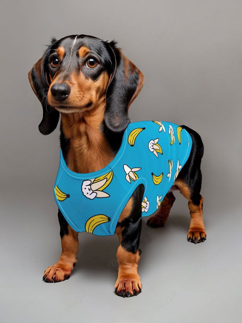 Puppy Banana Printed Tank Top Pajama Set Dog And Owner Matching Outfits