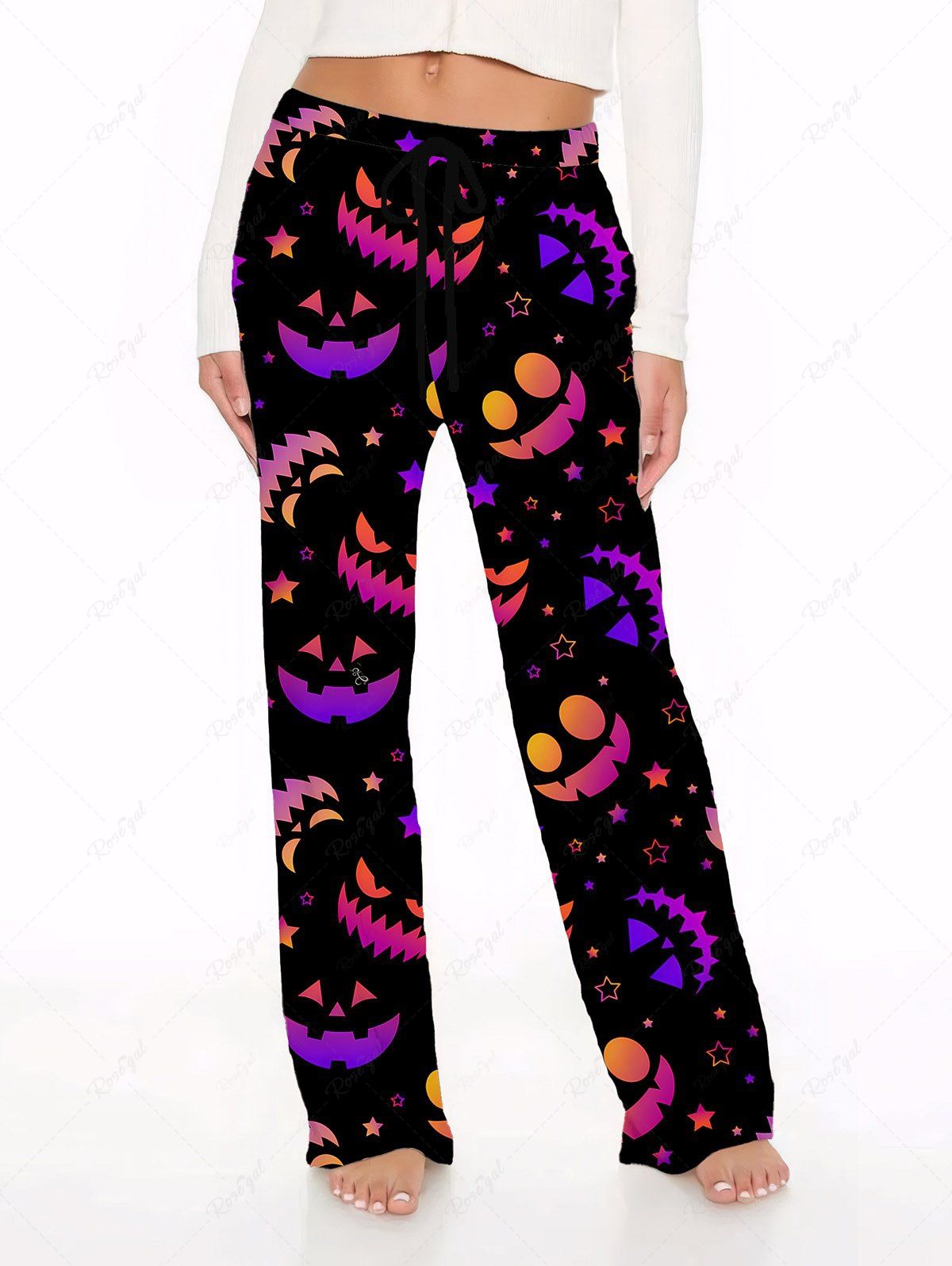 Halloween Pumpkin Smile Face Stars Printed Pajama and Wide Leg Pants Dog and Owner Matching Outfits