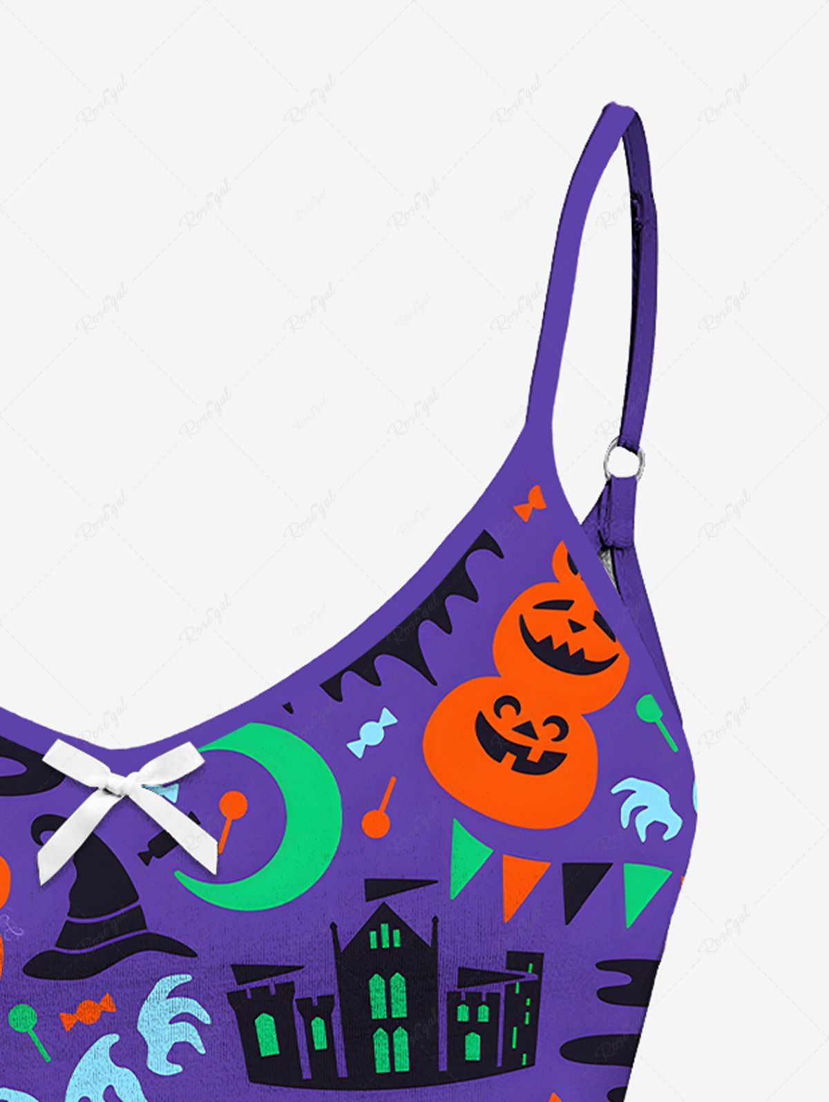Pumpkin Bat Ghost Castle Moon Print Halloween Cami Top and Drawstring Shorts Pajama Set