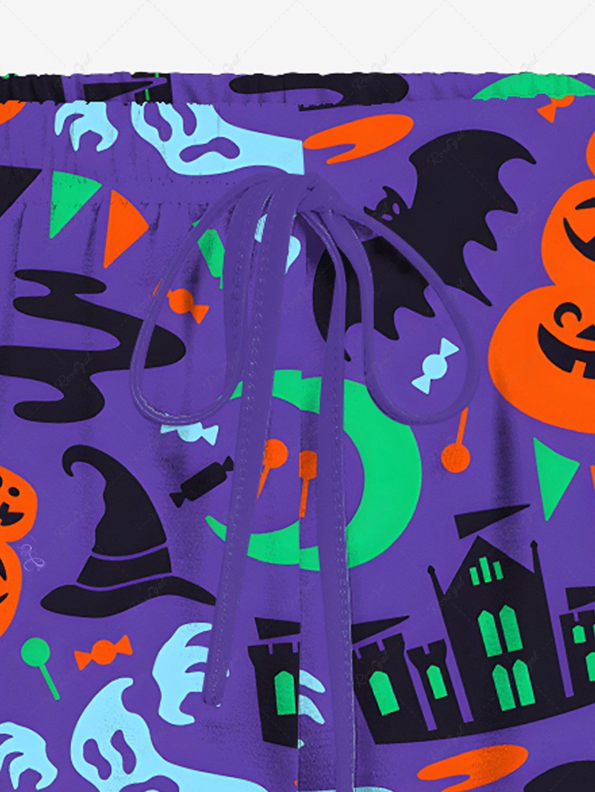 Pumpkin Bat Ghost Castle Moon Print Halloween Cami Top and Drawstring Shorts Pajama Set