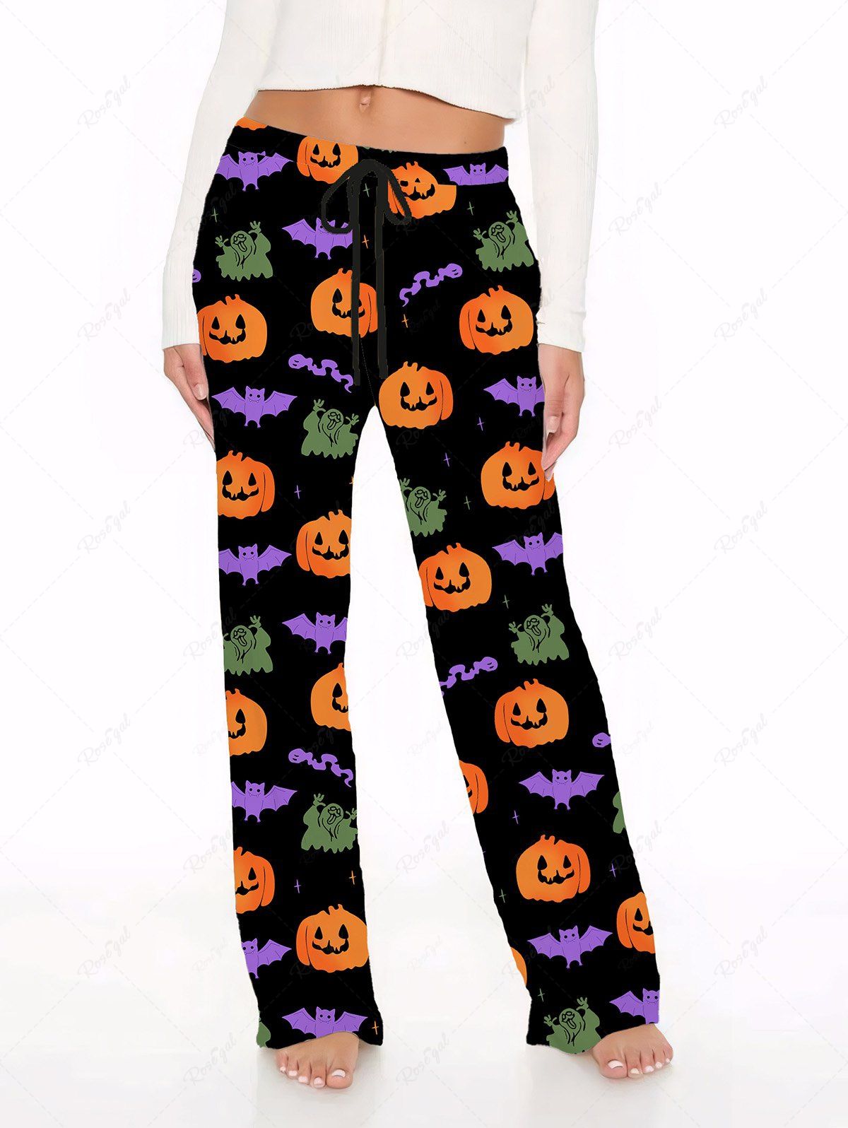 Halloween Pumpkin Ghost Bat Print Pajama and Wide Leg Pants Dog and Owner Matching Outfits