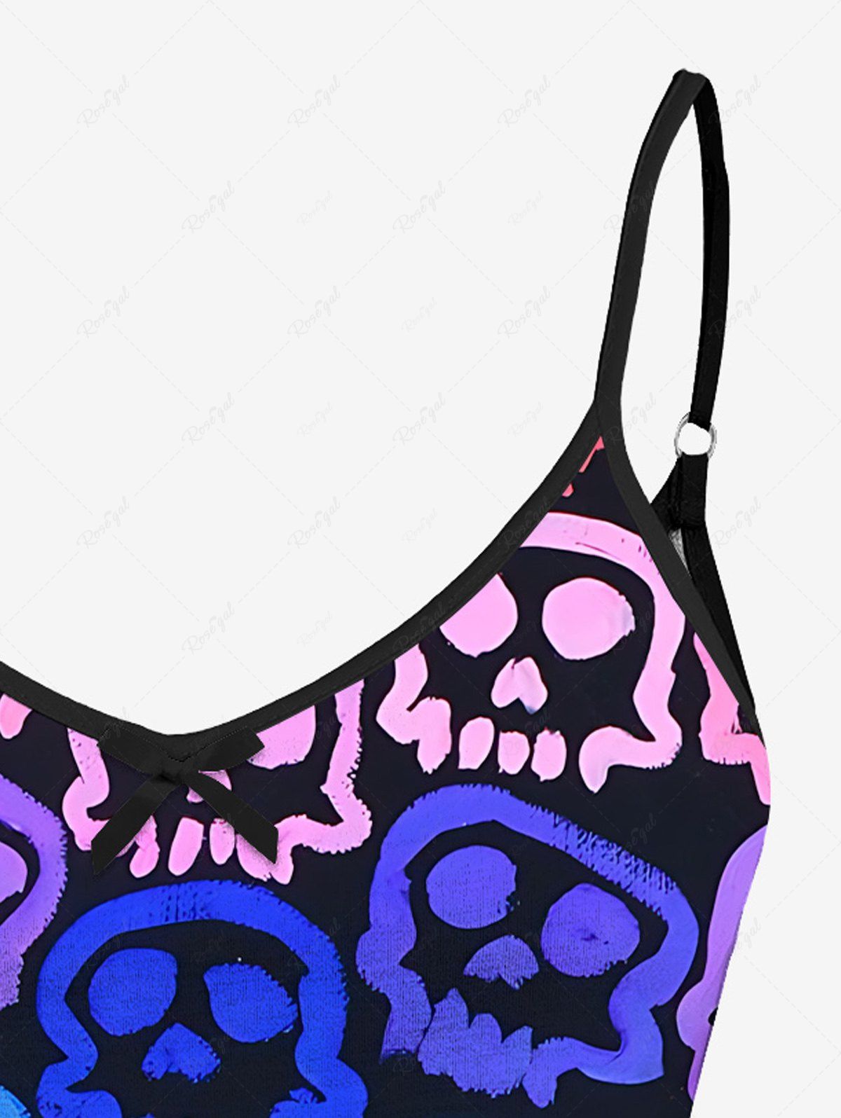 Colorful Ombre Skull Print Halloween Bowknot Cami Top and Drawstring Shorts Pajama Set