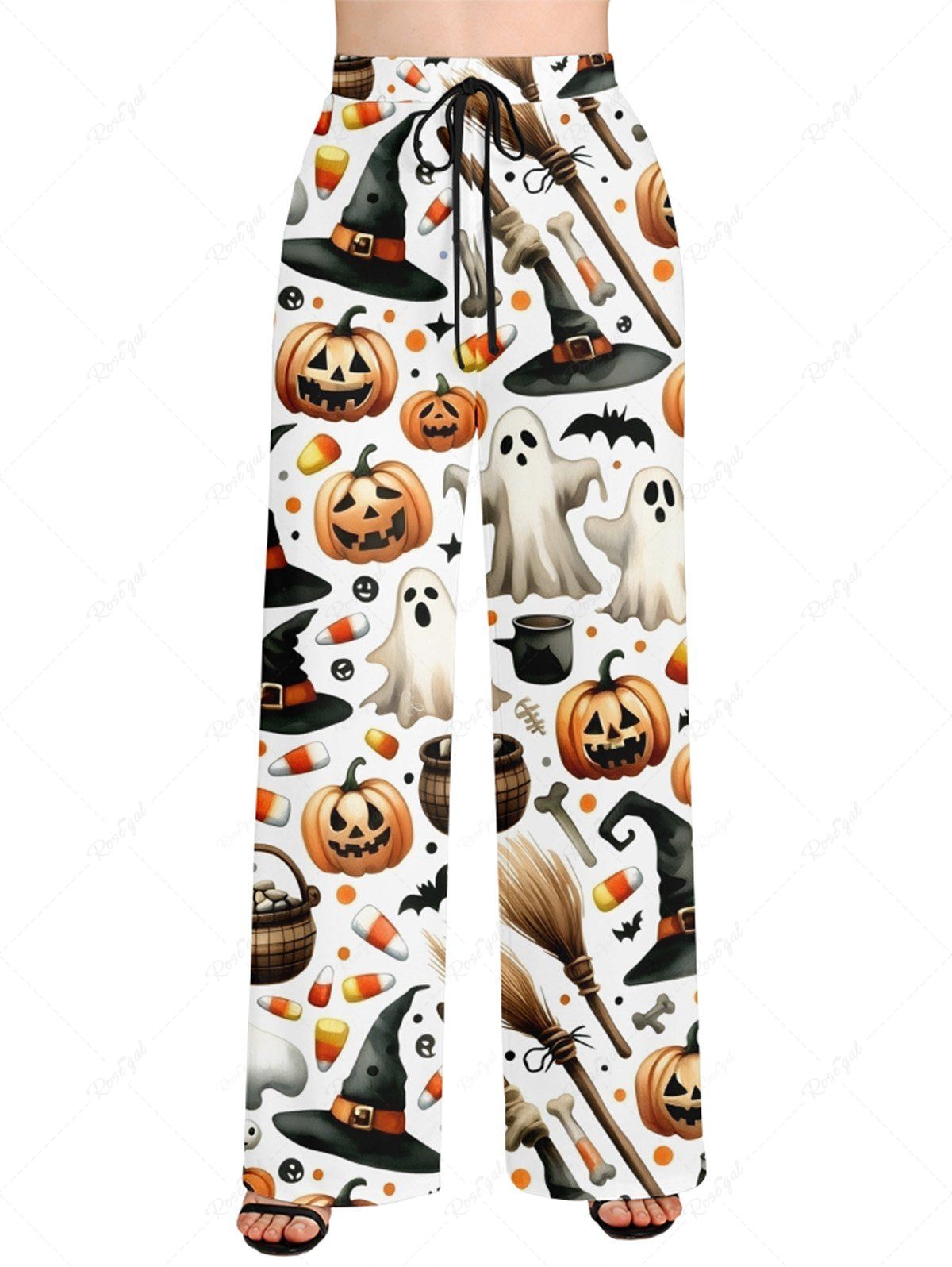 Halloween Pumpkin Hat Ghost Print Pajama and Wide Leg Pants Dog and Owner Matching Outfits