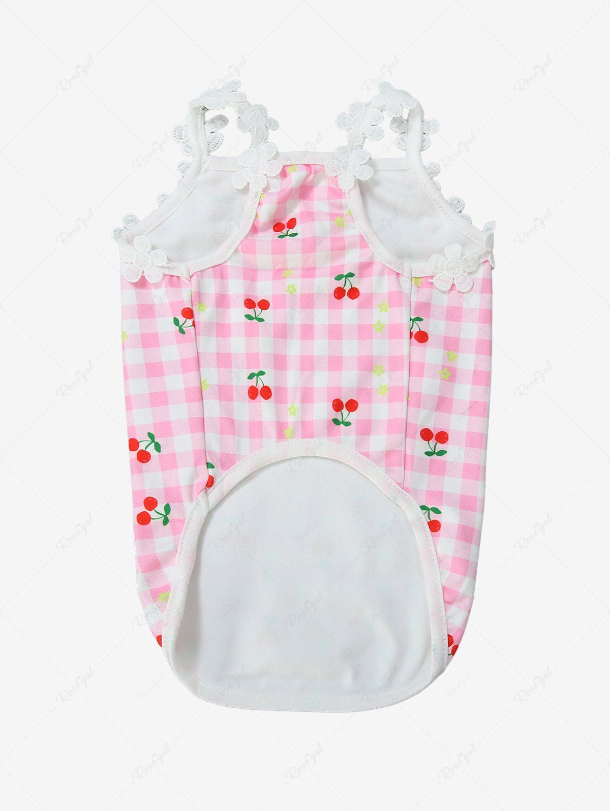 Pet's Cherry Plaid Print Flower Applique Cute Tank Top