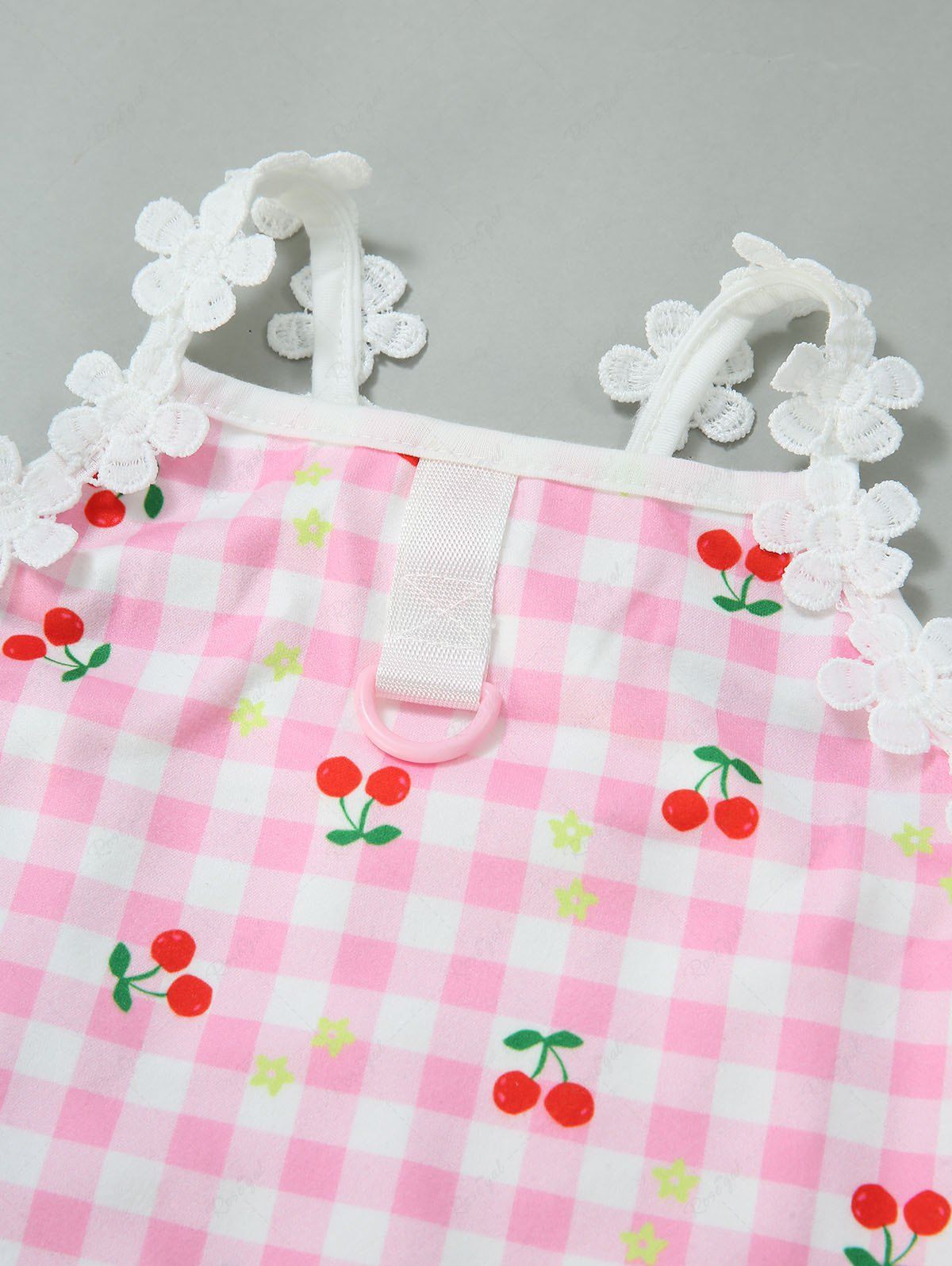 Pet's Cherry Plaid Print Flower Applique Cute Tank Top