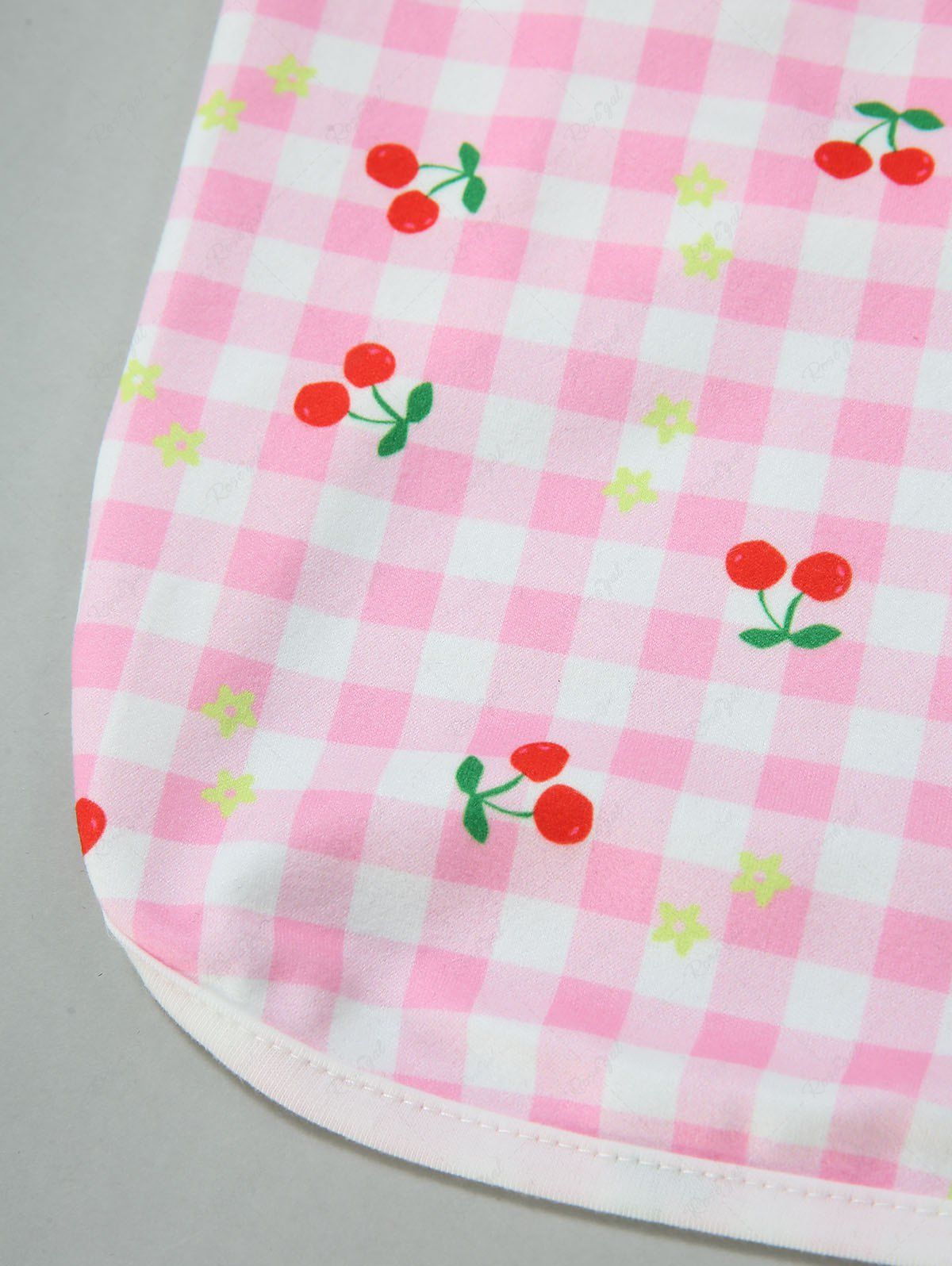 Pet's Cherry Plaid Print Flower Applique Cute Tank Top